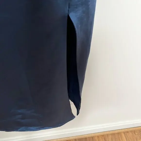 Heartloom Oliver Midi Slip Dress XS Blue Satin Side Slit Cocktail Night Out - Picture 10 of 14